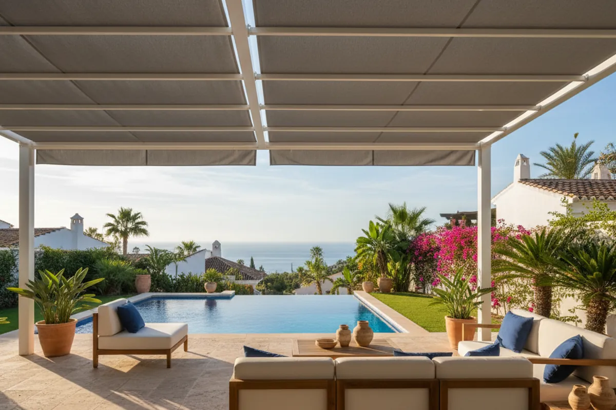 Awnings & Toldos setup on a Mediterranean terrace in Benalmádena, Málaga
