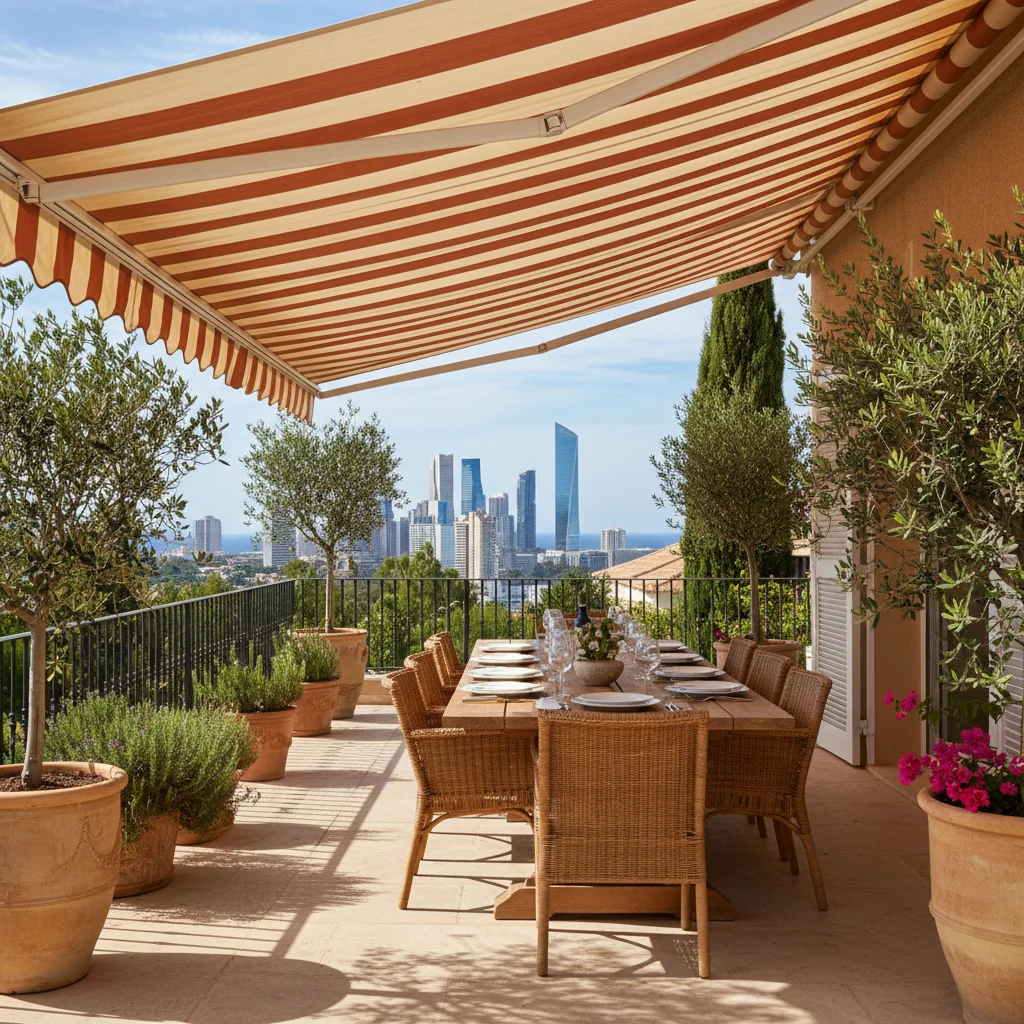 Instalación de toldos en una terraza mediterránea en Benidorm, Alicante