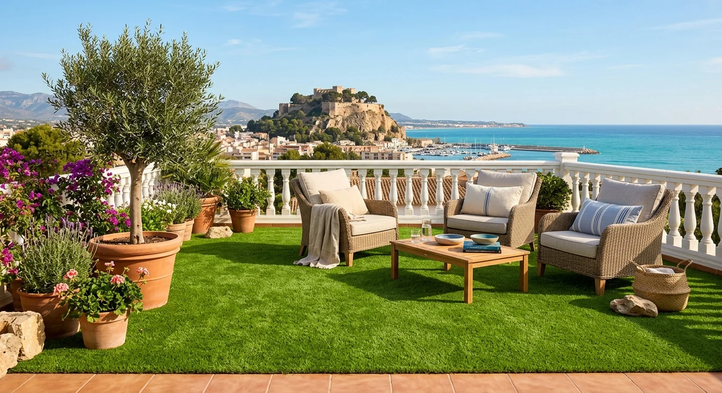 Artificial Grass setup on a Mediterranean terrace in Denia, Alicante