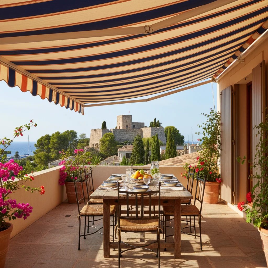 Instalación de toldos en una terraza mediterránea en Denia, Alicante