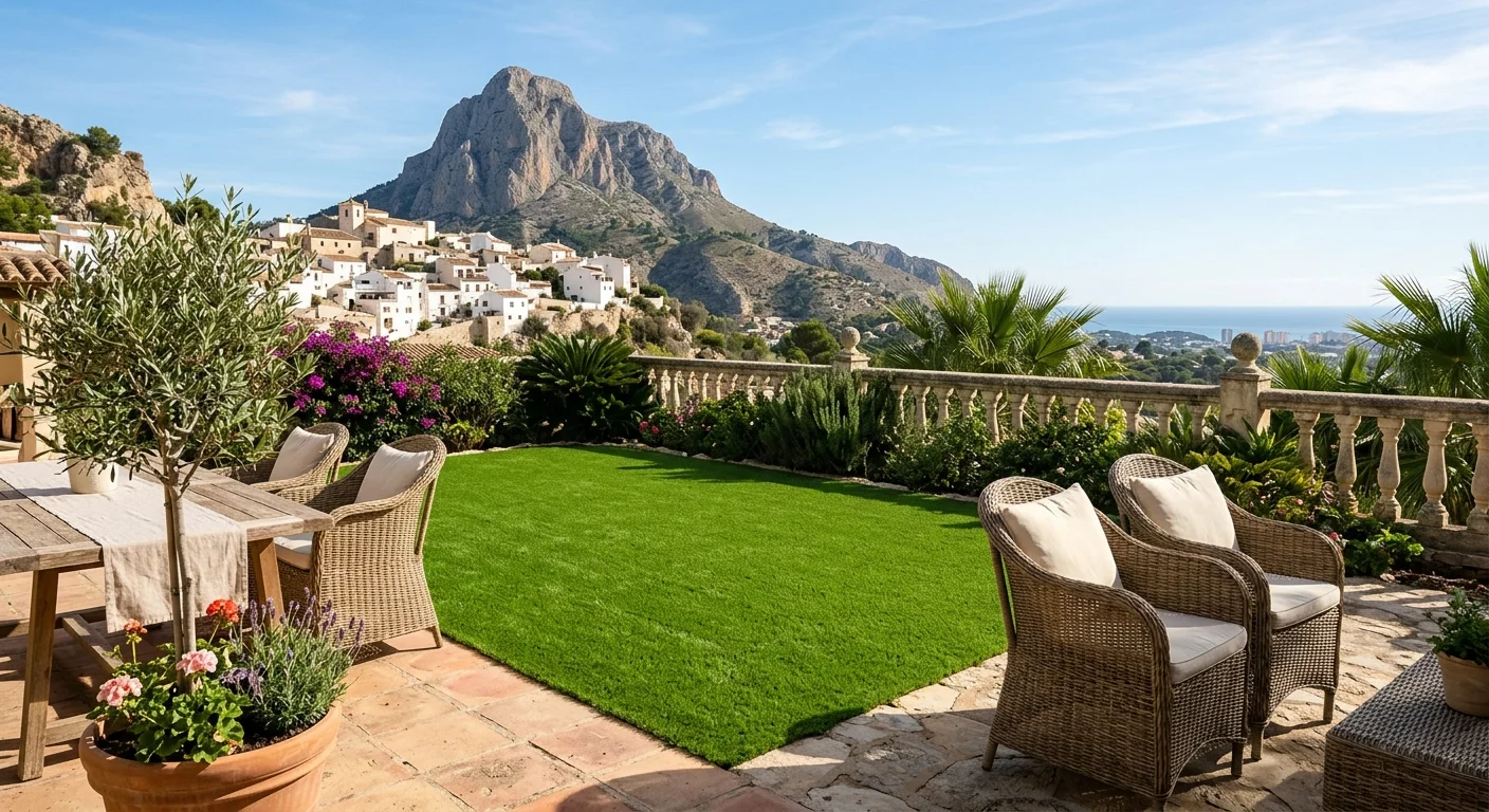 Artificial Grass setup on a Mediterranean terrace in Finestrat, Alicante