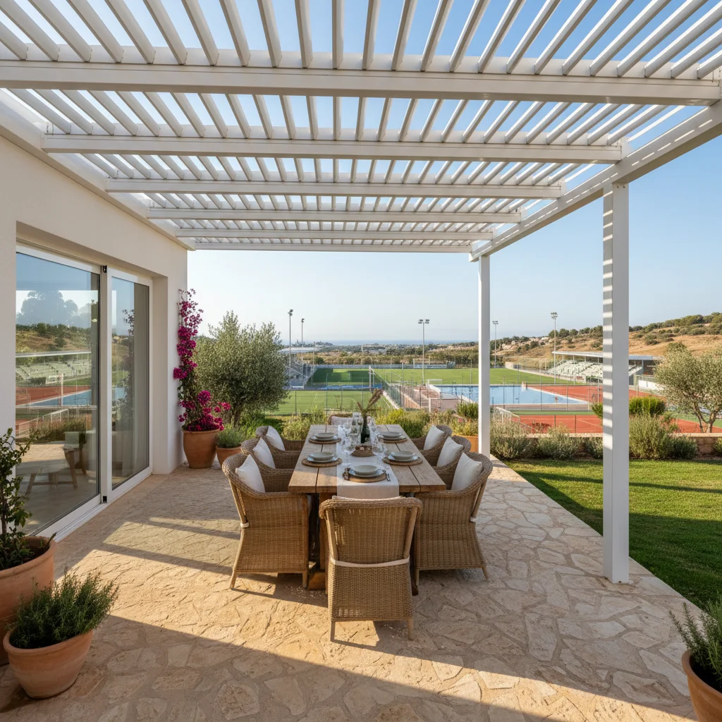Bioclimatic Pergolas setup on a Mediterranean terrace in La Nucía, Alicante