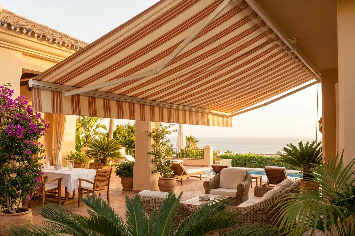 Instalación de toldos en una terraza mediterránea en Málaga, Málaga