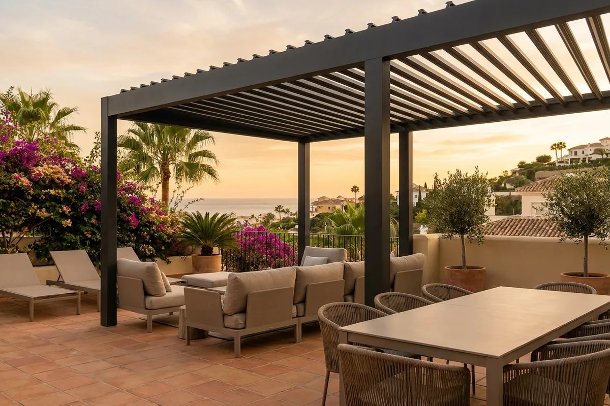 Bioclimatic Pergolas setup on a Mediterranean terrace in Málaga, Málaga