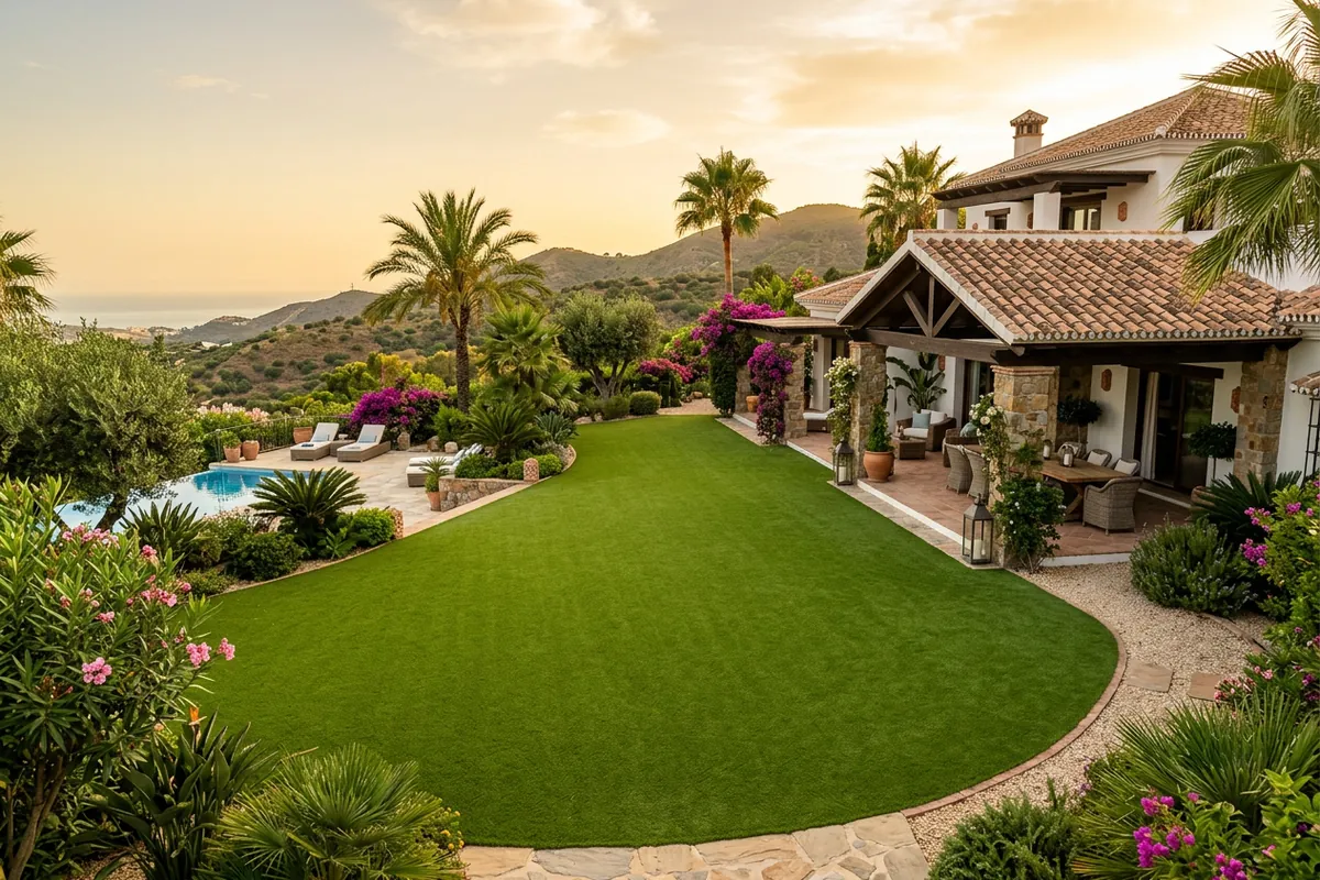 Artificial Grass setup on a Mediterranean terrace in Mijas, Málaga