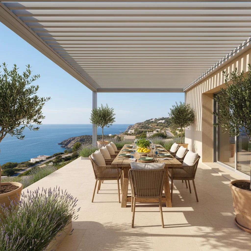 Bioclimatic Pergolas setup on a Mediterranean terrace in Ondara, Alicante
