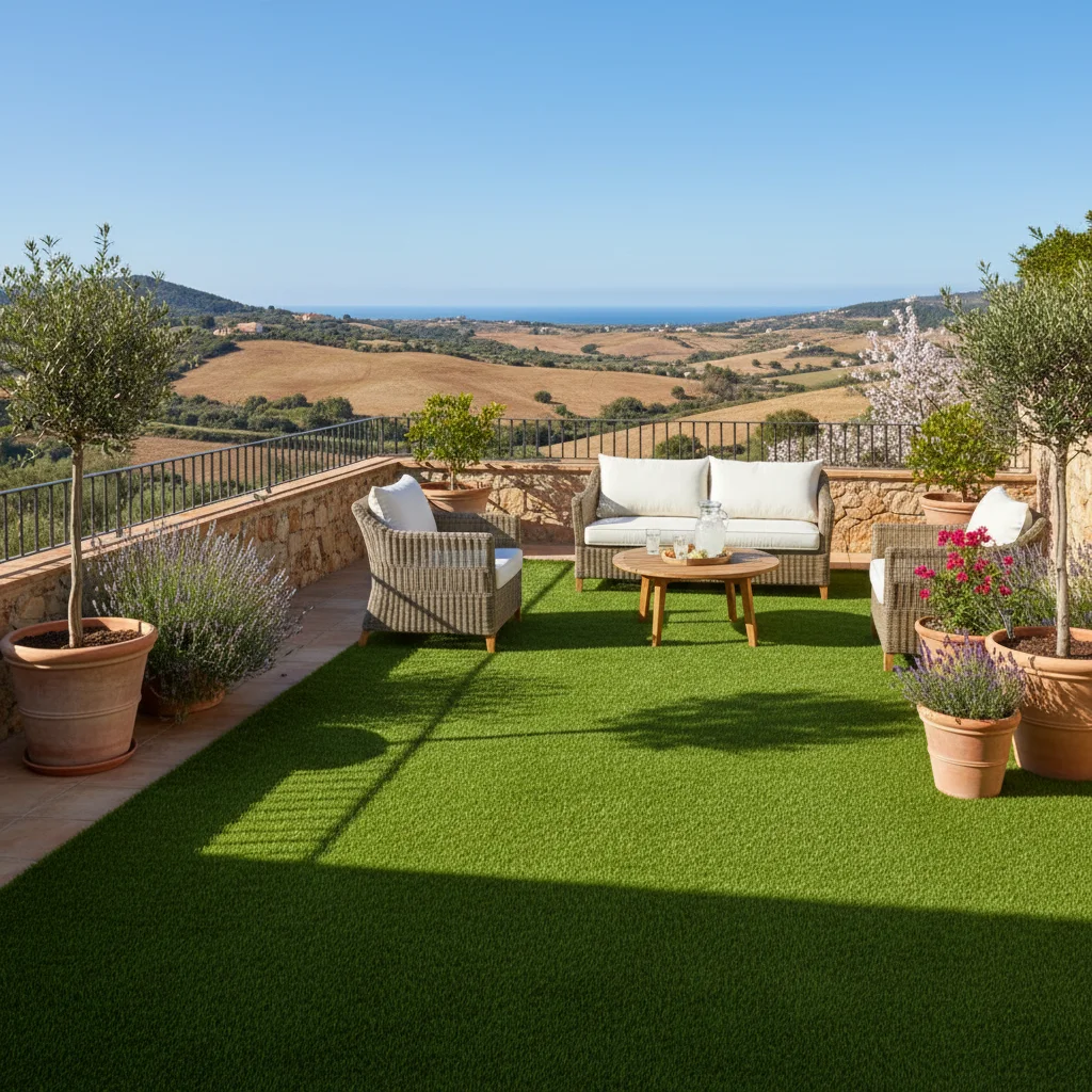 Instalación de césped artificial en una terraza mediterránea en Pedreguer, Alicante
