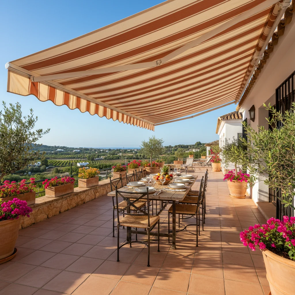 Instalación de toldos en una terraza mediterránea en Pedreguer, Alicante