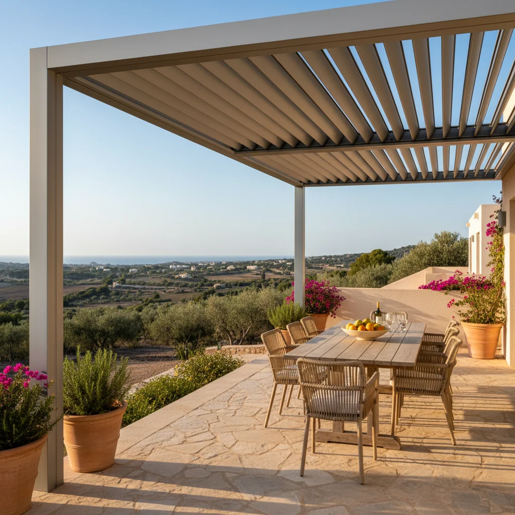 Instalación de pérgolas bioclimáticas en una terraza mediterránea en Pedreguer, Alicante