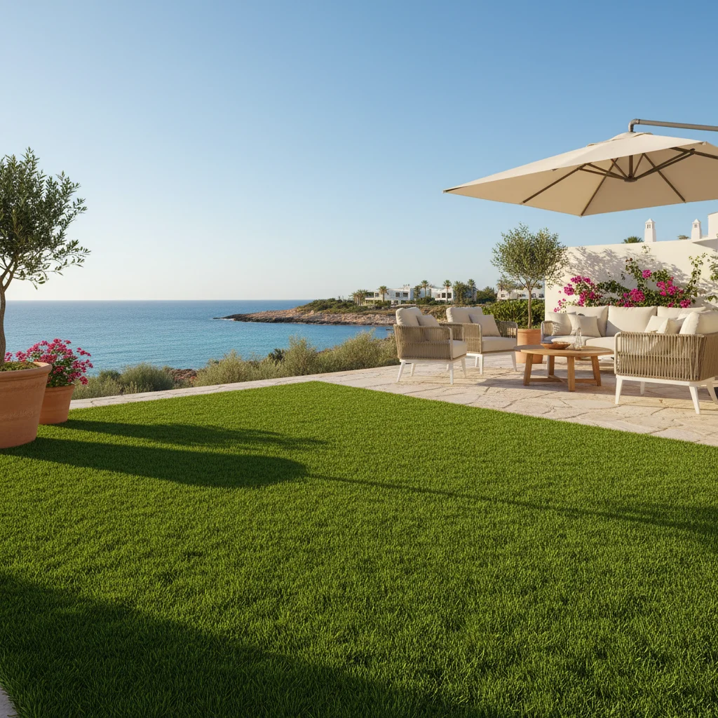 Instalación de césped artificial en una terraza mediterránea en Pilar de la Horadada, Alicante