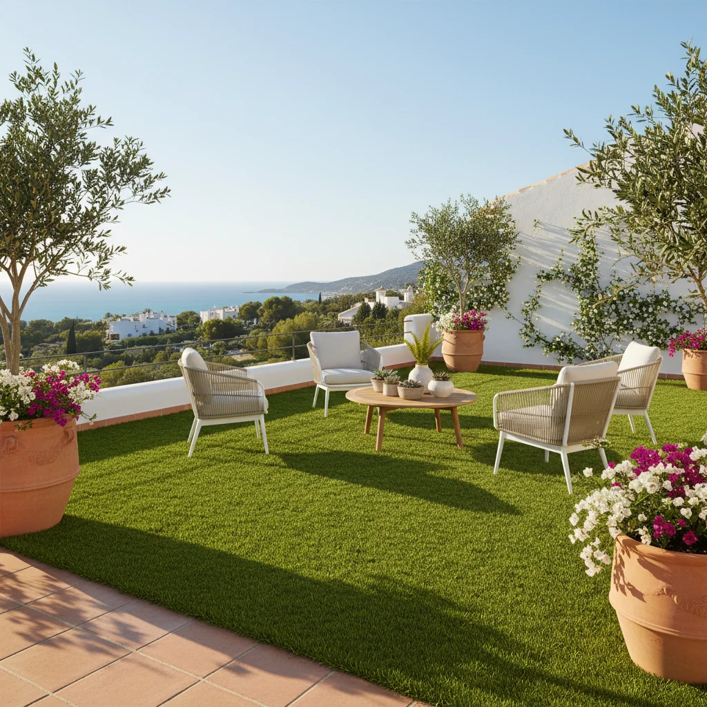 Instalación de césped artificial en una terraza mediterránea en San Fulgencio, Alicante