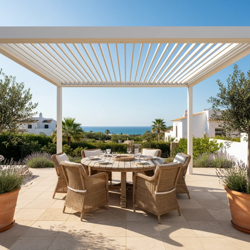 Instalación de pérgolas bioclimáticas en una terraza mediterránea en San Fulgencio, Alicante