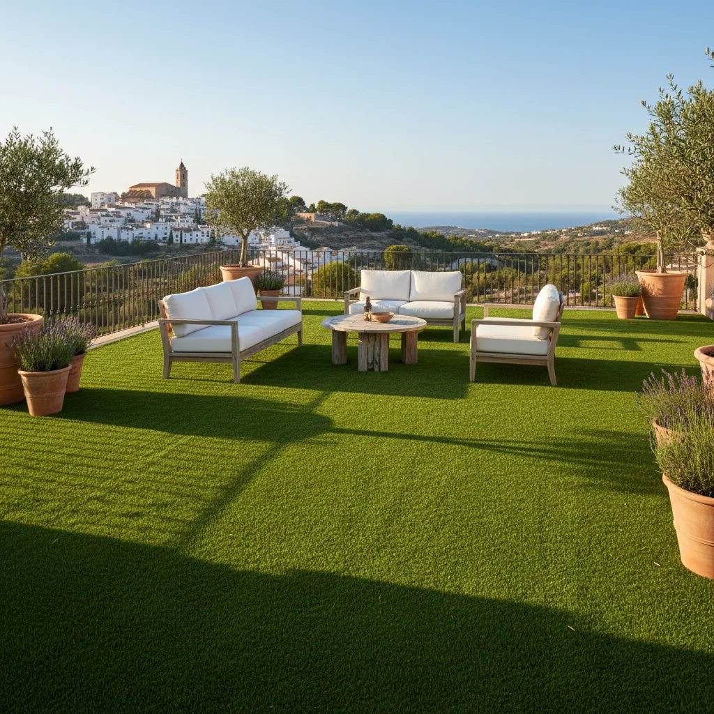 Instalación de césped artificial en una terraza mediterránea en San Miguel de Salinas, Alicante