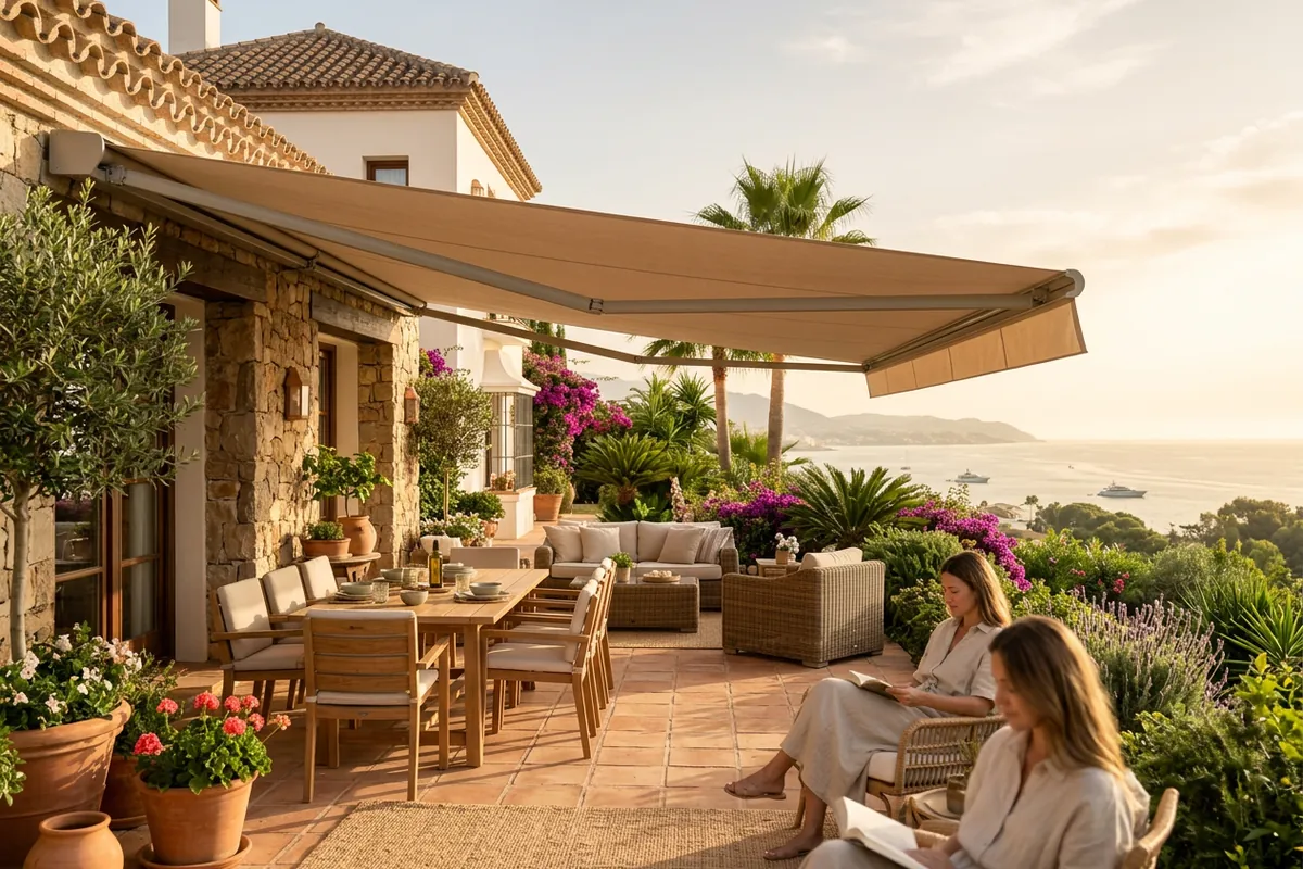 Awnings & Toldos setup on a Mediterranean terrace in San Pedro de Alcántara, Málaga