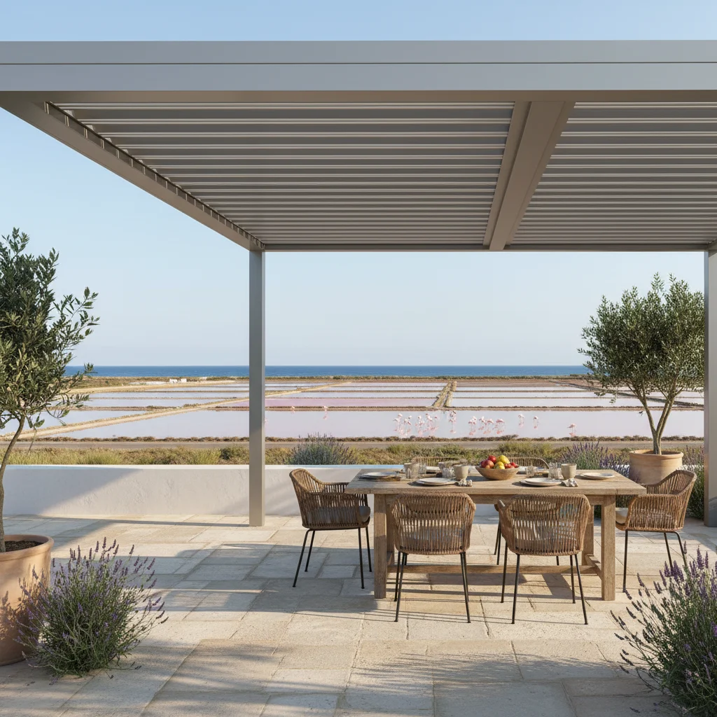 Instalación de pérgolas bioclimáticas en una terraza mediterránea en Santa Pola, Alicante