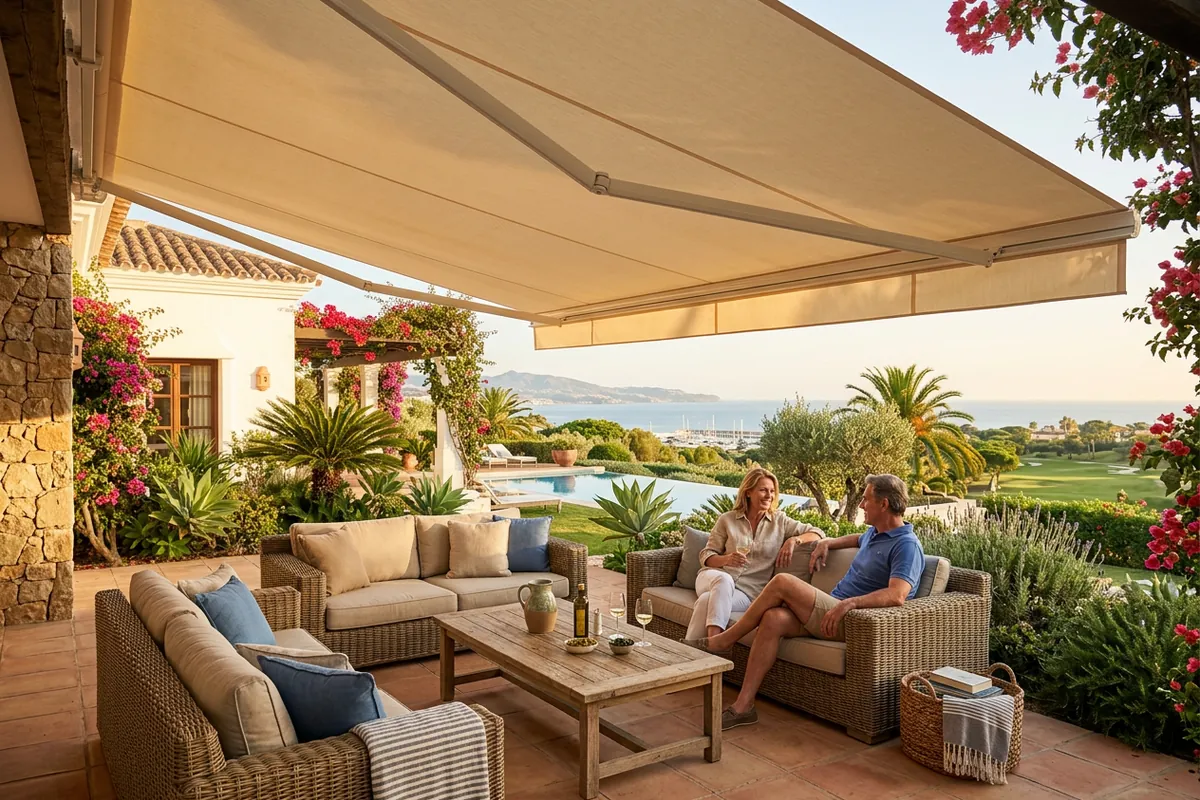 Awnings & Toldos setup on a Mediterranean terrace in Sotogrande, Málaga