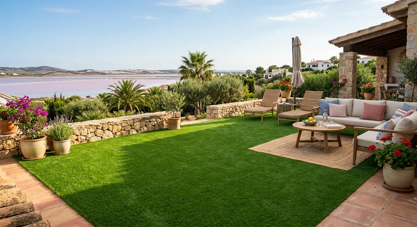 Instalación de césped artificial en una terraza mediterránea en Torrevieja, Alicante