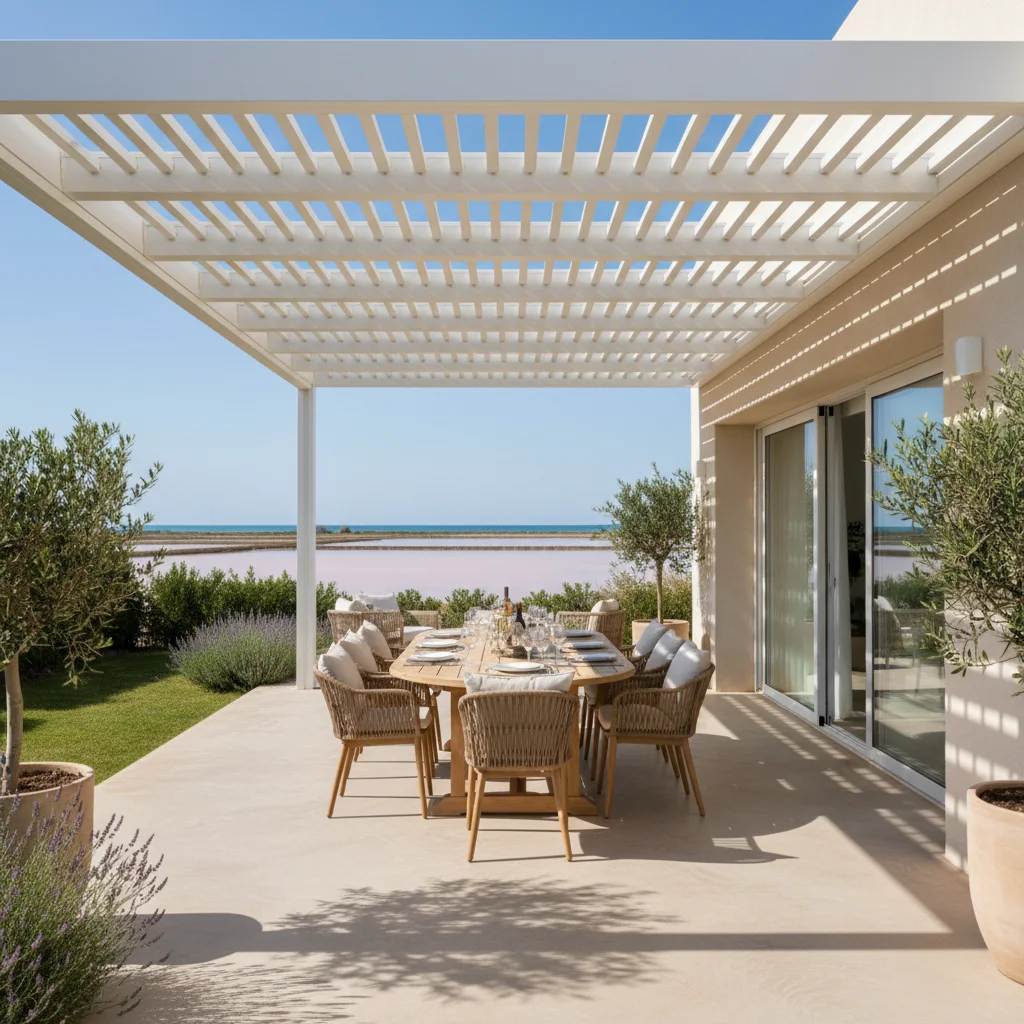 Bioclimatic Pergolas setup on a Mediterranean terrace in Torrevieja, Alicante